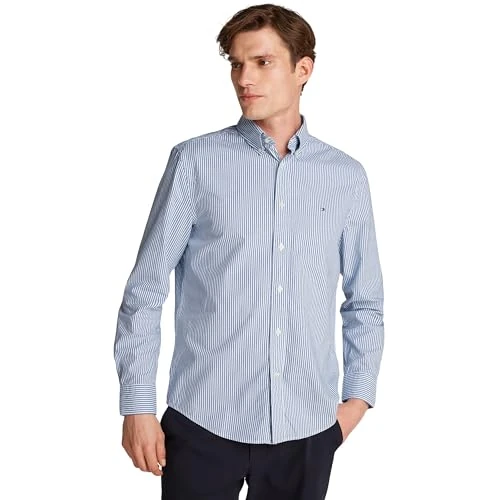Tommy Hilfiger Men’s Flex Poplin Classic Regular Fit Shirt, Multicolor (Wedge Blue/Optic White), M