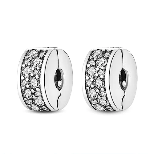 Limitiertes Angebot: RMMY Charm Silver Pavé Clip Stopper Charms 2pcs Anhänger für Armband Halskette Muttertag Geschenk für Frauen 925 Sterling Silber Beads with Zirkonia Schmuck von 25.99 EUR auf 22.09 EUR (Spare 15%)