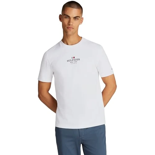 Offerta a tempo: Tommy Hilfiger Uomo T-Shirt Maniche Corte con Branding, Bianco (White), XS - 61% da 39.90 € a 15.68 €
