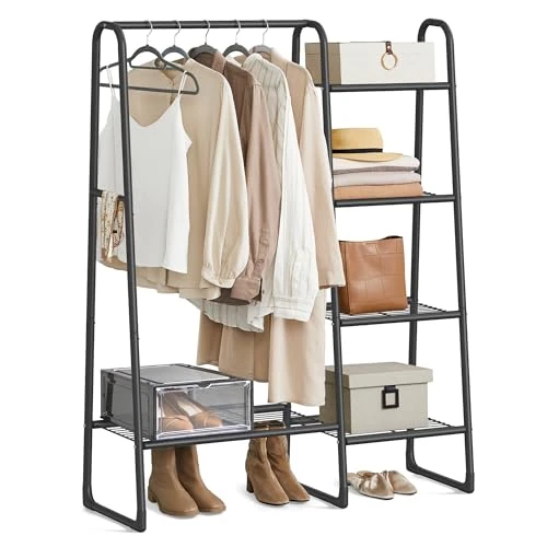 Offre limitee: SONGMICS Portant à Vêtement, Penderie à Vêtements, 5 Étagères de Rangement, Structure en Métal, 40 x 101,7 x 153,3 cm, pour Chambre, Salon, Entrée, Noir d'encre HSR138B01 de 44.99 EUR a 36.29 EUR (economie 19%)