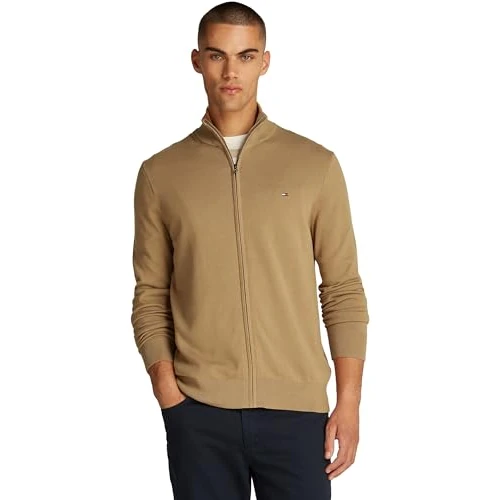 Limited-time offer: Tommy Hilfiger Men’s Essential Cotton Stand Collar Jumper with Zip, Beige (Safari Canvas), XXL from 66.00 GBP to 57.42 GBP (save 13%)