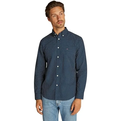 Limited offer: Tommy Hilfiger Men's Flex Poplin Polka Dot Rf Shirt Mw0mw37554 L/S Shirt (Pack of 1) from 28.40 EUR to 28.40 EUR (save 0%)