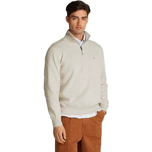 Tommy Hilfiger Bluza męska ESSENTIAL FLEECE 1/4 ZIP MW0MW37233 bluza z zamkiem do połowy, brązowa, 3XL, Brązowy (wrzosowe mleko owsiane), 3XL duże rozmiary