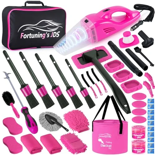 Limited-time offer: 47PCS Car Detailing Kit Interior Cleaner, Car Cleaning Supplies with High Power Car Vacuum Cleaner,Auto Detailing Kit,Car Wash Kit with Bucket Detailing Brush Set, Pink Car Accessories for Women from 51.12 £ to 43.74 £ (save 14%)