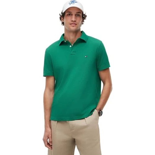 Offre limitée : Tommy Hilfiger Polo Manches Courtes Homme Regular Fit avec Patte de Boutonnage, Vert (Nouveau Green), L de 51.14 € à 46.98 € (8% de remise)