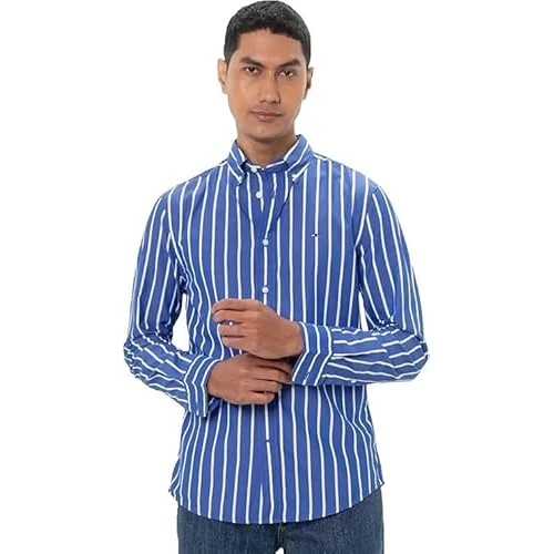Offerta a tempo: Tommy Hilfiger Uomo Camicia Flex Poplin Nautical in Cotone, Multicolore (Optic White/Wedge Blue) — 14% da 89,90 € a 76,89 €