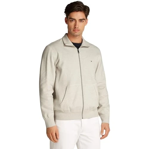 Offerta a tempo: Tommy Hilfiger Uomo Felpa con Cerniera Essential Fleece Colletto alla Coreana, Beige (Heathered Oatmilk), S - 46% da 119.90 € a 64.94 €