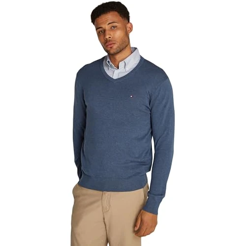 Begrenztes Angebot: Tommy Hilfiger Langarm Pullover V-Ausschnitt Nachtblau von 99.90 EUR auf 64.99 EUR (Rabatt 34%)