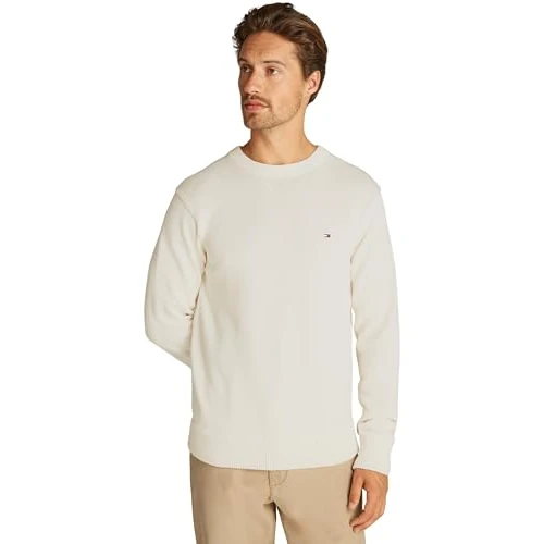 Offerta a tempo: Tommy Hilfiger Uomo Pullover Chunky Cotton Crew Neck Pullover in Maglia, Avorio (Ivory Petal), XXL - 55% da 129.90 € a 58.20 €