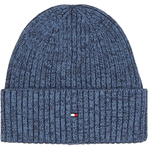 Tommy Hilfiger Herren Strickmütze Flag Twisted Yarn mit Umschlag, Blau (Military Denim), Einheitsgröße