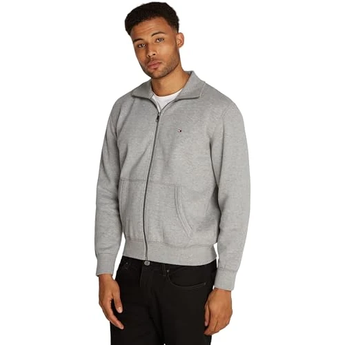 Offerta a tempo: Tommy Hilfiger Uomo Felpa con Cerniera Essential Fleece Colletto alla Coreana, Grigio (Medium Grey Heather), S - 39% da 119.90 € a 73.42 €