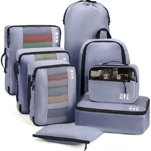 Offerta a tempo: MURISE Organizer Valigia Salvaspazio, Organizer per Valigie 8 Pezzi per Viaggi e Vacanze, Packing Cubes con Borsa per Scarpe e Borsa per Cosmetici, Travel Essentials, Grigio - 0.00% da 22.99 € a 22.99 €