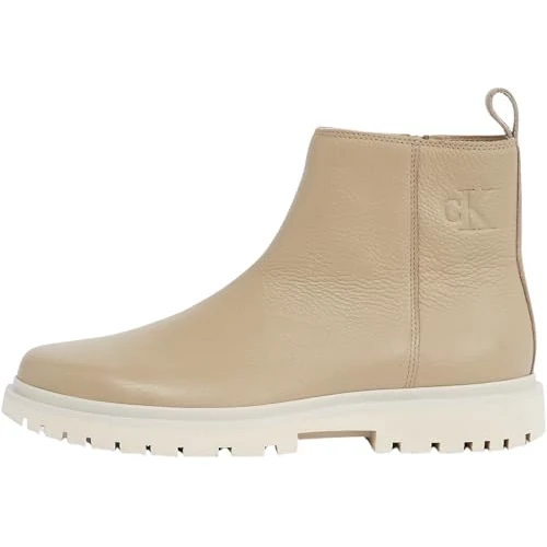 CK JEANS Heren EVA MID Chelsea Zip Boot Tumbled YM0YM01173, Beige (Travertijn/Eggshell), 10 UK, Beige travertijn eierschaal, 42.5 EU