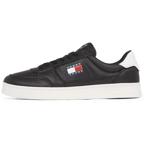 Tommy Jeans Men’s The Greenwich New Leather Cupsole Trainers, Black (Black), 10.5