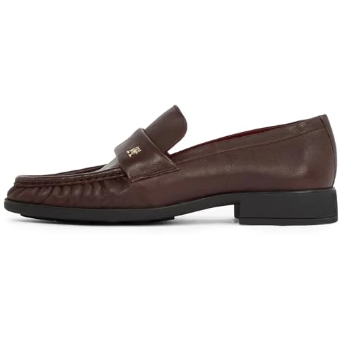 Tommy Hilfiger Women’s Soft Nappa Pleated Toe Loafers with Small Heel, Red (Burgundy Velvet), 7.5
