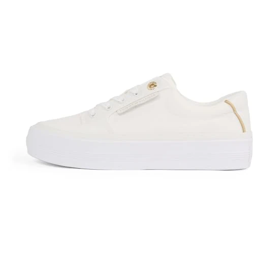 Offerta a tempo: Tommy Hilfiger Donna Sneakers Vulcanizzate Essential Textile Zeppa, Bianco (Ecru), 42 — 51% da 89,90 € a 43,95 €