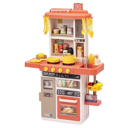 Beperkte aanbieding: Baroni Toys Interactieve speelkeuken met echte geluiden, keuken bestaande uit oven, fornuis, magnetron, vriezer en wastafel, 47-delig, educatief product voor jongens en meisjes van 3 tot 7 jaar – 78 van 44.99 EUR naar 44.99 EUR (besparing 0%)