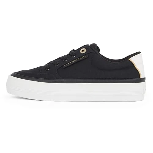 Offerta a tempo: Tommy Hilfiger Donna Sneakers Vulcanizzate Essential Textile Zeppa, Nero (Black), 41 - 48% da 89.90 € a 46.95 €