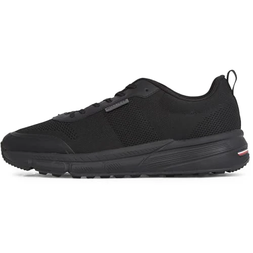 Tommy Hilfiger Men’s Lightweight Modern Knit Runner Trainers, Black (Black), 7