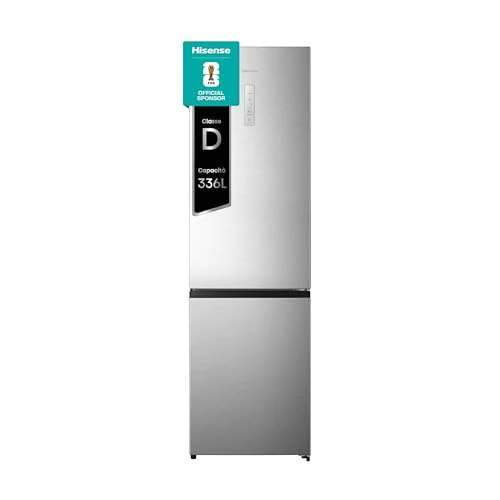 Hisense MC60331ID Freistehender kombinierter Kühlschrank, Total No Frost, mit Doppeltür, umkehrbar, Edelstahl, Höhe 200 cm, Nettokapazität 336 Liter, Energieklasse D
