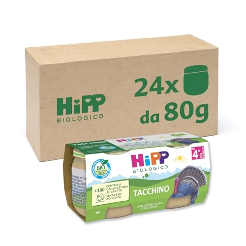 Offerta a tempo: HiPP - Omogeneizzato di Carne Biologico per Neonati, Gusto Tacchino, Senza glutine, Senza Sali e Aromi Aggiunti, Carne Bio, 24 Vasetti da 80 g - 0% da 37.82 € a 37.82 €