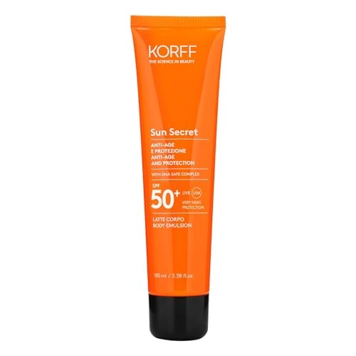 Offerta a tempo: Korff Sun Secret Latte Solare Corpo Protettivo, Texture Leggera, Setosa ed Anti-Age, Protezione Molto Alta, Resistente all’Acqua, SPF50, 100ml - 58% da 34.50 € a 14.33 €