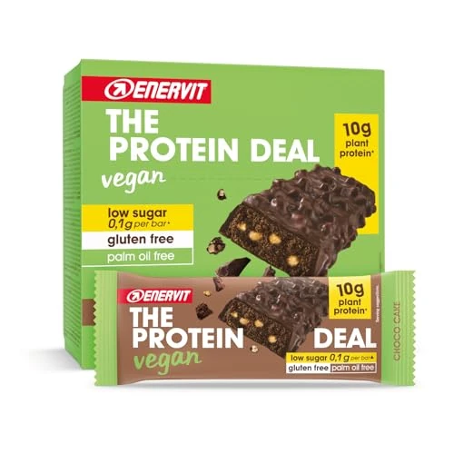 Enervit The Protein Deal Choco Cake Vegan – veganer Proteinriegel, Zartbitterschokolade, 10 g Protein, 0,1 g Zucker, köstlicher pflanzlicher Snack, Glutenfrei, 12 Riegel à 40 g