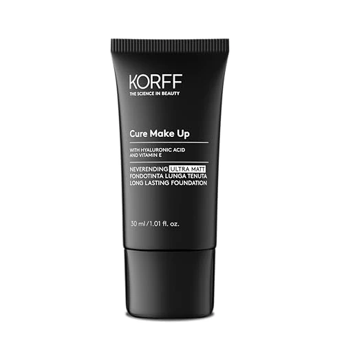 Korff Neverending Ultra Matt Fondotinta Lunga Tenuta fino a 8 ore, Effetto Matt, con Acido Ialuronico, Vitamina E, SPF30, Café, 30 ml