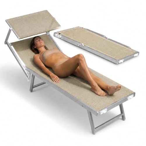 Offerta a tempo: Avilia - Lettino Prendisole da Giardino con Parasole Girevole 360° – Alluminio, Texilene, 150 kg | Sdraio da Mare Pieghevole, Schienale 30-40°, L60×P186×A44/94 cm, Chiuso L60×A148 cm - 0.00% da 79.90 € a 79.90 €
