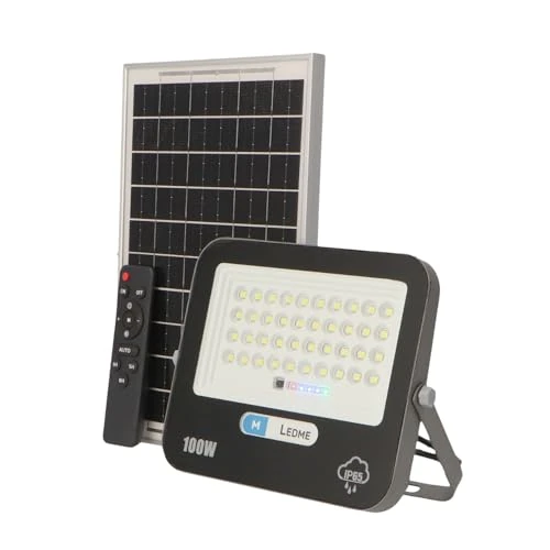 Offerta a tempo: M Ledme - Proiettore solare a LED da 100W con telecomando, 1000 lumen, dimmerabile, IP65, Luce fredda (6000k), batteria di grande capacità 15.000 mAh. Lunghezza del cavo 2,10M - 0.00% da 34.03 € a 34.03 €
