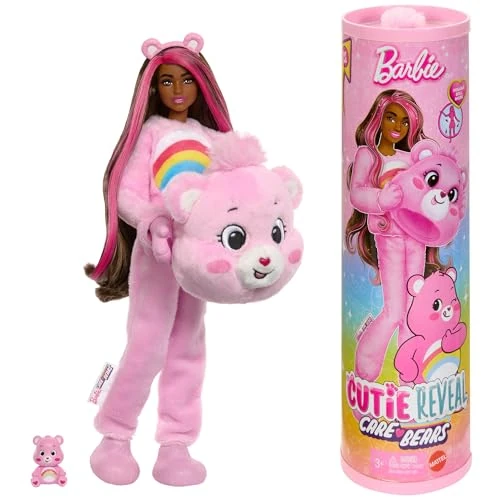 Offerta a tempo: Barbie - Cutie Reveal Serie Care Bears, bambola con costume di orso di peluche Cheer Bear, 10 accessori a sorpresa cambia colore tra cui un mini orso inclusi, giocattolo per bambini, 3+ anni, JCN95 - 32% da 34.99 € a 23.74 €