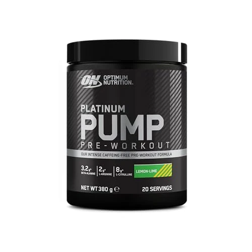 Optimum Nutrition ON Platinum PUMP Pre-Workout, Integratore Alimentare Pre-Workout Intenso Senza Caffeina con Fruitflow, Beta-Alanina, L-Arginina, L-Citrullina, Gusto Lime, 20 dosi, 380 g