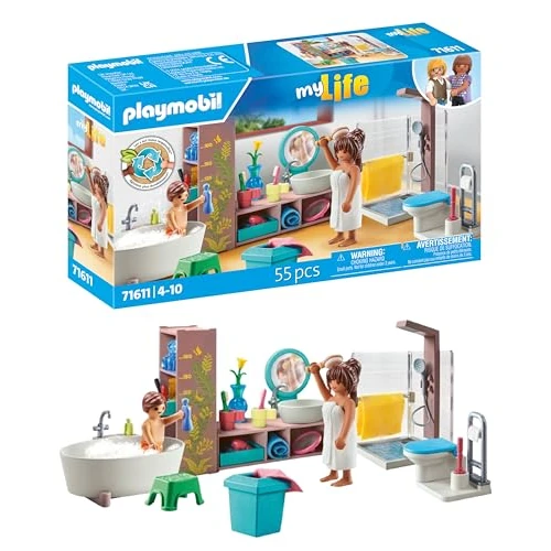 Limited-time offer: Playmobil 71611 myLife: Bathroom, including two figures and numerous accessories, made from over 80% recycled and bio-based materials, detailed play sets suitable for children ages 4+ from 24.99 £ to 12.51 £ (save 50%)