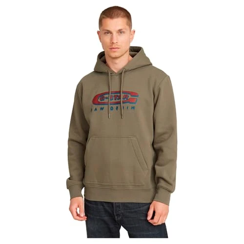 G-STAR Uomo Old Skool Logo Hooded Sweater, Marrone (turf D26347-D733-273), XS