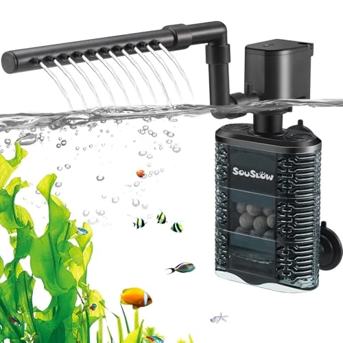 SOUSLOW 3W Innenfilter für Aquarien, Sauerstoffzirkulation, geräuschlos, geeignet für kleine Aquarien/Schildkröten, 390 l/h