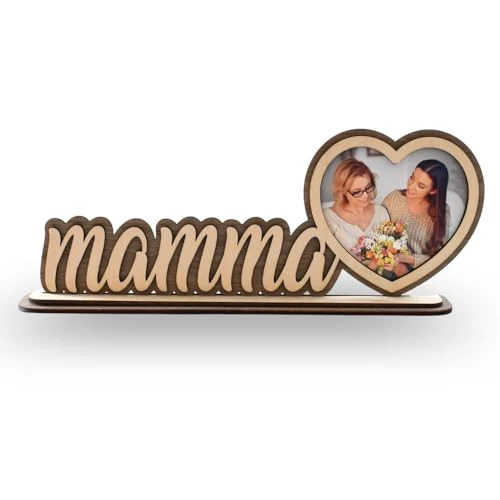 Offerta a tempo: Generico Cornice portafoto cuore in legno con scritta Mamma - Personalizzabile con propria foto e dedica - Idea Regalo Originale Festa della Mamma - 0.00% da 19.90 € a 19.90 €