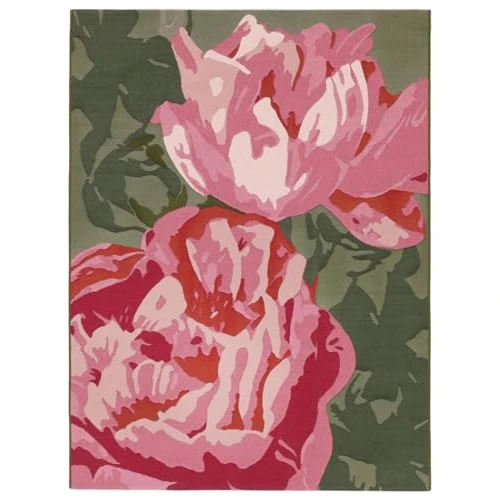 RugVista Rosabel, Alfombra Moderna, Pelo Corto, 200 x 300 cm, Rectangular, Calidad cert. Oeko-Tex Standard 100, Polipropileno, Pasillo, Dormitorio, Cocina, Salón, Comedor, Despacho, Rosa/Verde