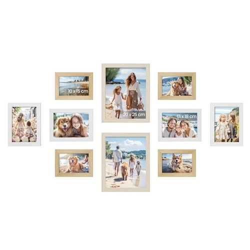 Oferta limitowana: SONGMICS Ramki na zdjęcia, zestaw 10 sztuk, dwie 20 x 25 cm, cztery 13 x 18 cm, cztery 10 x 15 cm, MDF, plastikowa ochrona, MDF, naturalny kolor dębu, chmurna biel, naturalny beż RPF310K02 z 81.99 zł na 81.99 zł (oszczędź 0.00%)
