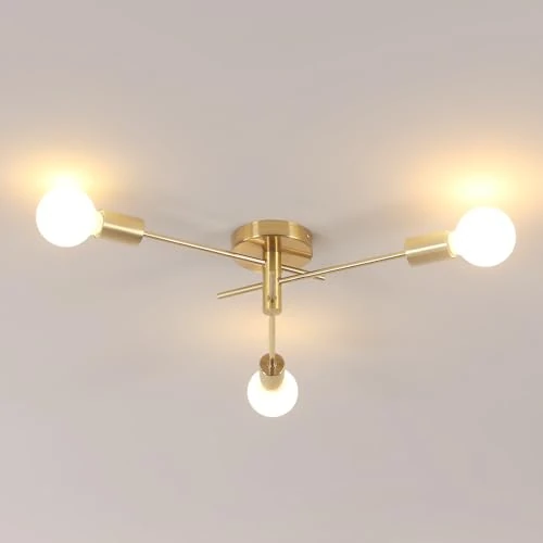 Offerta a tempo: Riserva Lampadario Industriale Oro E27, 3 Luci Orientabile 180° | Plafoniera Soffitto Moderno in Ferro per Camera da Letto, Soggiorno, Cucina, Corridoio - 0.00% da 31.98 € a 31.98 €