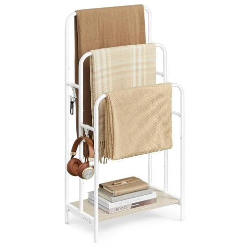 Offerta a tempo: VASAGLE Portasciugamani da Terra, Porta Asciugamani a 3 Aste, 50 x 30 x 100 cm, 2 Ganci, Ripiano Portaoggetti, Scaffale per Coperta, Teli Bagno, Bianco Nuvola e Beige Naturale LLS009W01 - 40% da 39.99 € a 23.99 €