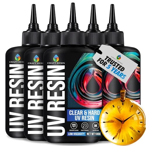 Zeitlich begrenztes Angebot: CRAFT RESIN 500g UV Harz Klar, Harte Variante, Niedrige Viskosität - kristallklarer und nicht vergilbender UV Resin Set für DIY, Schmuckherstellung, Gussformen - schnelles Aushärten unter UV-Licht von 24.99 € auf 9.99 € (60% R