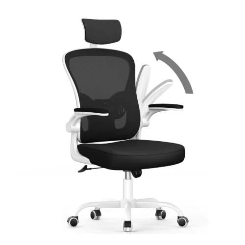 Offerta a tempo: Sedia da Ufficio, Sedia Scrivania con Poggiatesta Regolabile, Bianco E Nero - 19% da 88.99 € a 72.48 €