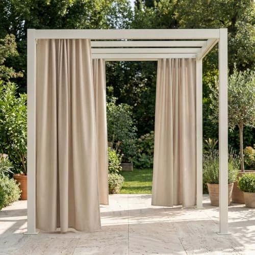 Offerta a tempo: ROOM99 Tenda da esterno con nastro arricciato, 155 x 220 cm, larghezza x altezza, per esterni, resistente alle intemperie, impermeabile, protezione solare, da giardino, antivento, beige - 17% da 28.41 € a 23.72 €