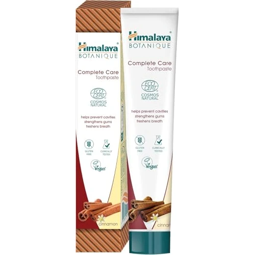 Ecocert Cosmos Naturalny Atestowany Himalaya Botanique Complete Care Herbal Toothpaste z Organicznymi Aktywnymi, smaku Cynamonu, zwalcza płytkę nazębną, odświeża oddech, bez fluoru, 75 ml