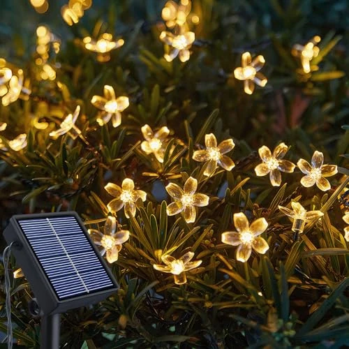 Offerta a tempo: Fohil Catena Luminosa Esterno Solare, 12M 100 LED Fiori di Ciliegio Luci Solari Esterno 8 Modalità IP65 Impermeabile Luci Solari Decorative per Giardino Festa Natale Halloween Decorazione - 37% da 17.99 € a 11.25 €