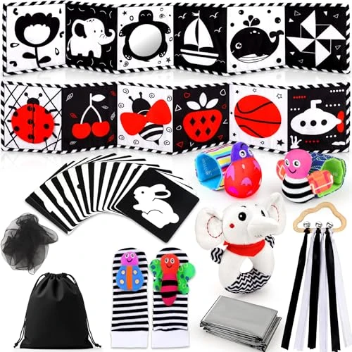 Zeitlich begrenztes Angebot: Perbabe Kontrastbuch Baby, 31 PCS Schwarz Weiß Spielzeug Baby 0 3 6 12 Monate Neugeborenen Spielzeug, Schwarz Rot Babys Stoffbuch mit Spiegeln, Kontrastkarten Babys, Babies Geschenk von 18.99 € auf 14.24 € (25% Rabatt)