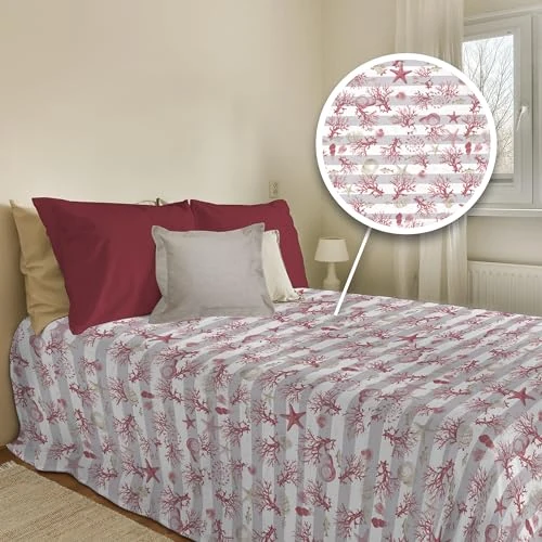Limited-time offer: PENSIERI DELICATI Bedspread 220 x 280 cm, 100% Cotton Pique Single Towel, Ideal as a Furnishing Towel, Double Bed Blanket, Red Stripe Design, 100% Made in Italy from 37.56 GBP to 37.56 GBP (save 0%)