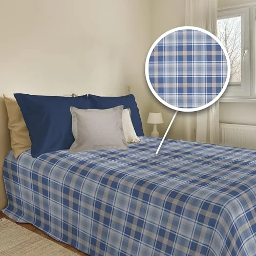 PENSIERI DELICATI Bedspread 170 x 280 cm, 100% Cotton Pique Single Towel, Ideal as a Furnishing Towel, Single Bed Blanket, Ben Blue Pattern, 100% Made in Italy