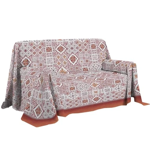 Oferta limitada: PENSIERI DELICATI Funda para sofá de 250 x 290 cm, Fabricada en Italia, 100% algodón Puro, diseño mayólica roja, Ideal como Tela Decorativa, salvadivas, Colcha de Verano (2 plazas) de 28.98 € a 28.98 € (ahorro 0.00%)