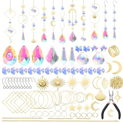Limitiertes Angebot: OFFCUP Sonnenfänger Kristall Windspiel, 200 Stück Anhänger Bastelsets, Hanging Windspiel Suncatcher Fensterdeko Hängend Lichtfänger Kristalle Ornament für Garten Hochzeitsdeko - Gold von 14.99 EUR auf 12.74 EUR (Spare 15%)